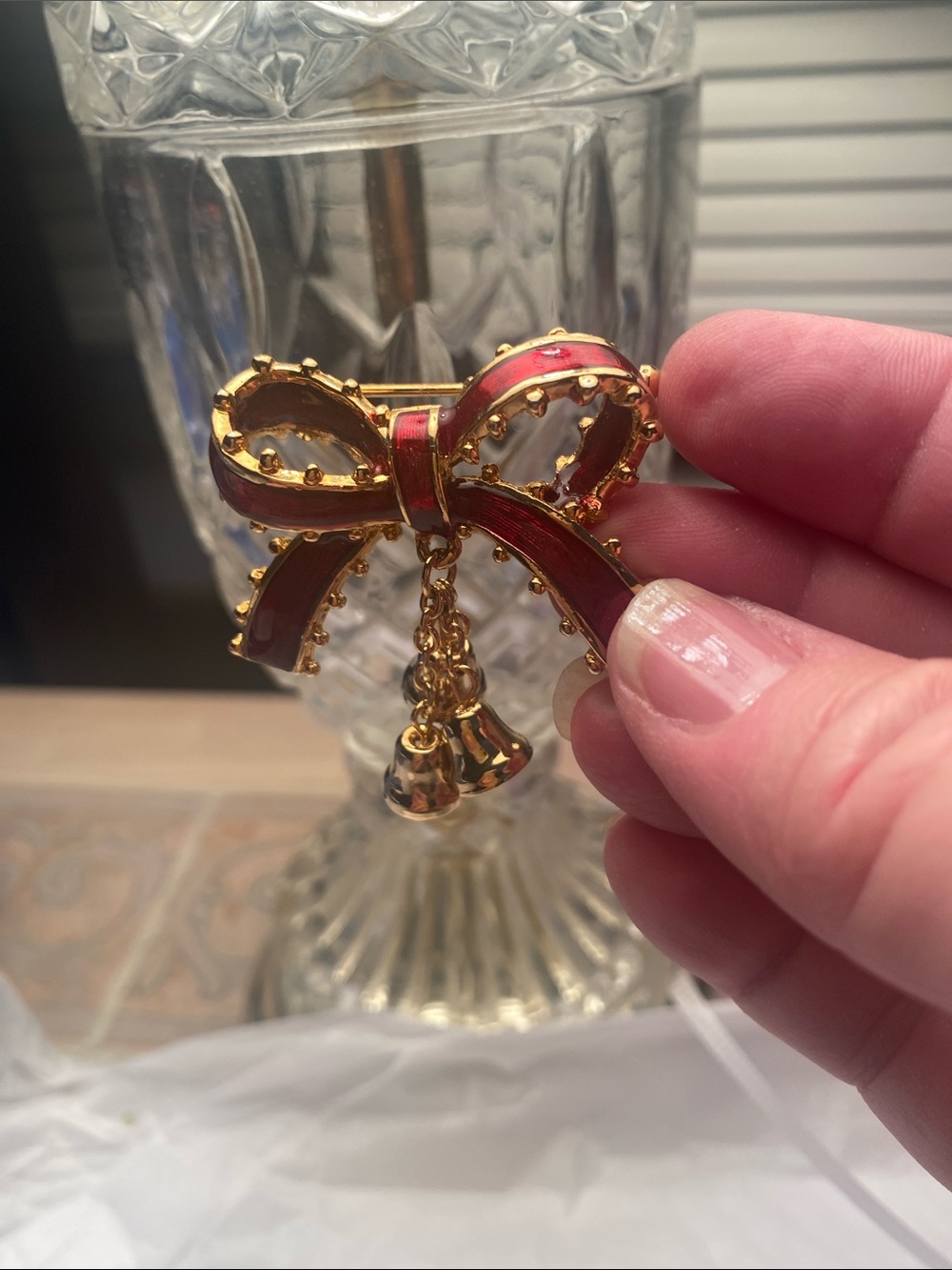 Christmas Bow with Bells Brooch
